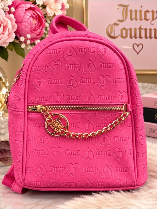 Juicy Couture Handbags - Juicy Couture Hot Pink Embossed Mini Backpack with Gold Chain